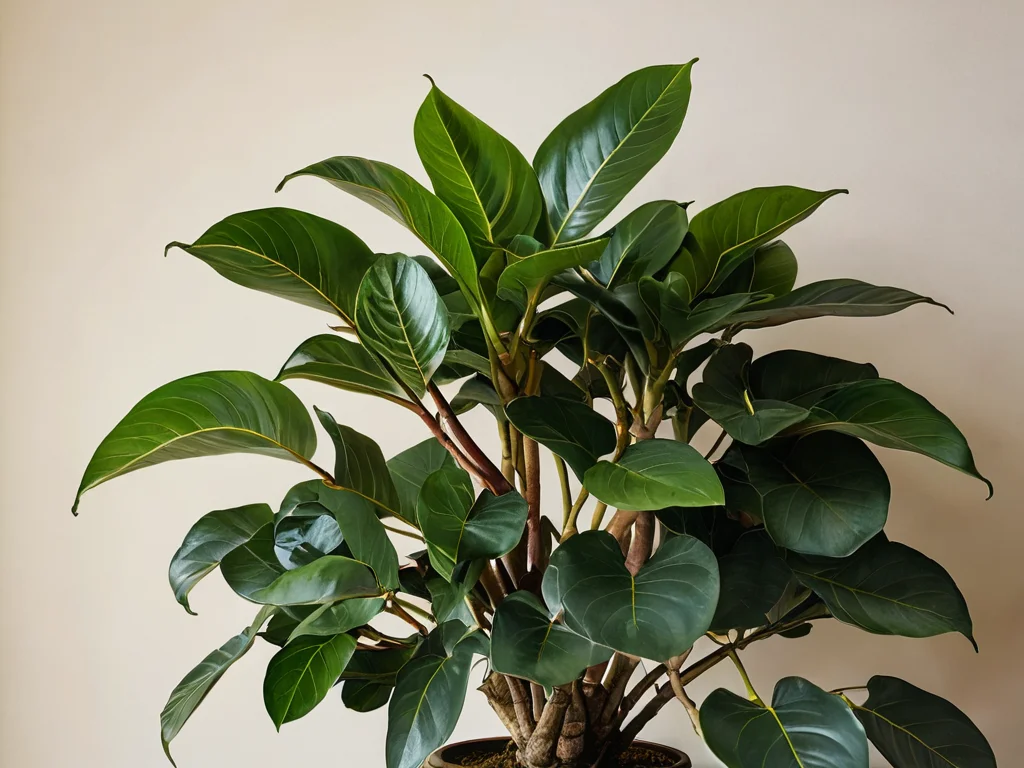 Коллекция различных видов фикуса (например, лирата, Бенджамина, каучуконосный), демонстрирующая их уникальные формы листьев и разное энергетическое влияние на дом, помогающая выбрать «правильный» фикус по феншуй.