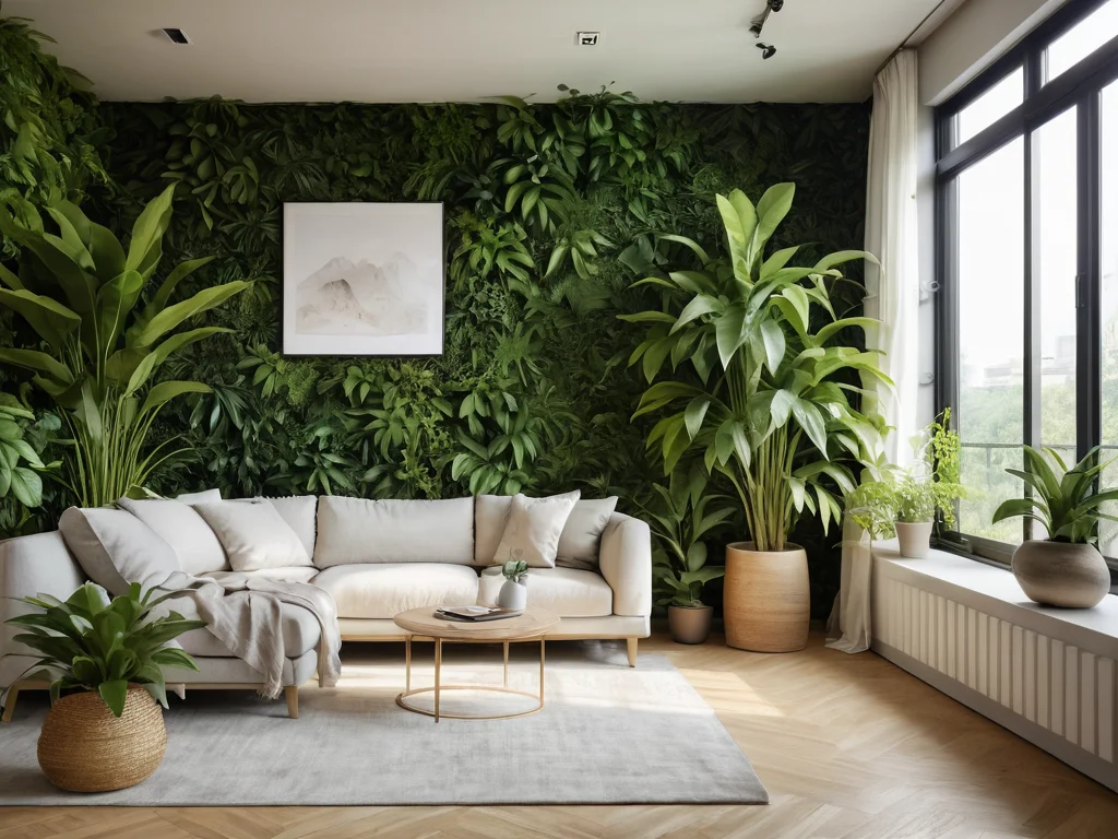 Крупный план пышного, здорового живого растения в солнечном интерьере, символизирующего живую энергию Ци и ее благотворное влияние на гармонию и процветание дома согласно принципам феншуй.