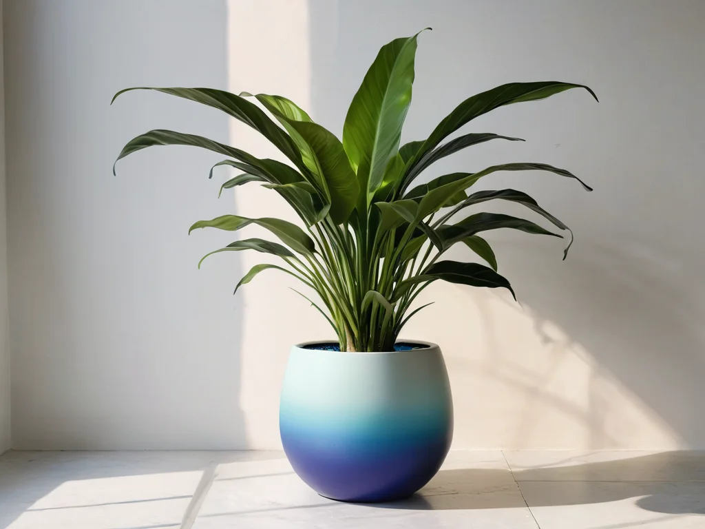 Изображение элегантного горшка для комнатного растения, вокруг которого едва заметно светится аура, символизирующая не только емкость, но и источник энергии и гармонии в интерьере по феншуй.