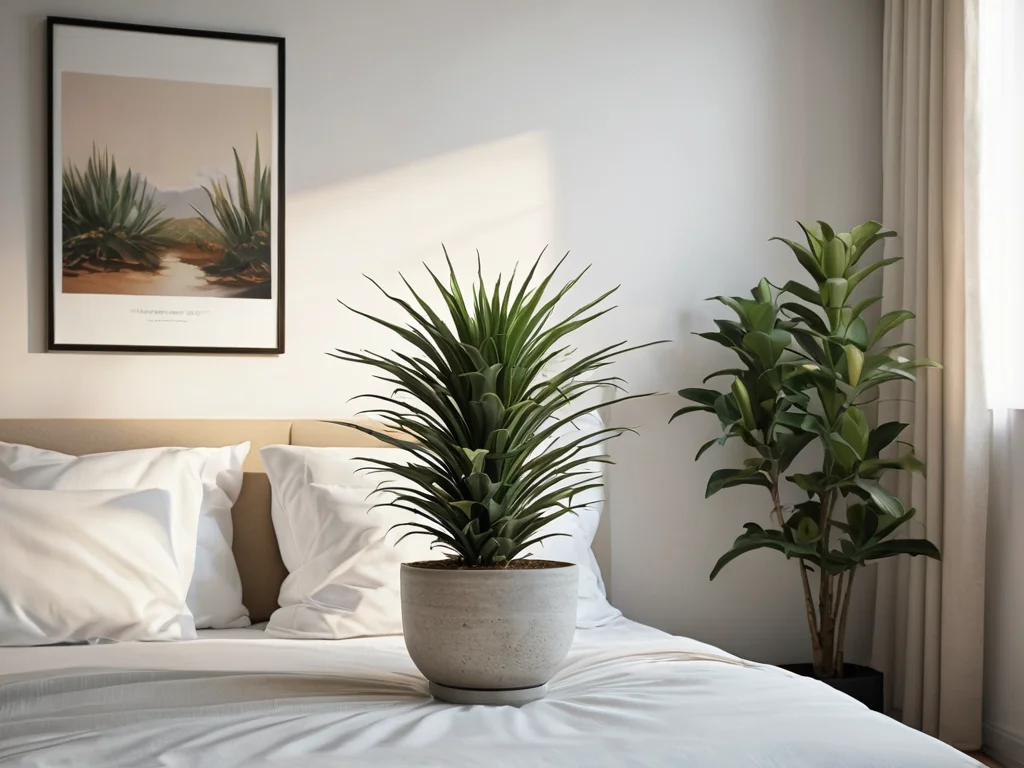 Изображение демонстрирует растение, категорически не рекомендованное для спальни по Феншуй, например, с острыми листьями или сильным запахом, подчеркивая их негативное влияние на сон и энергию.