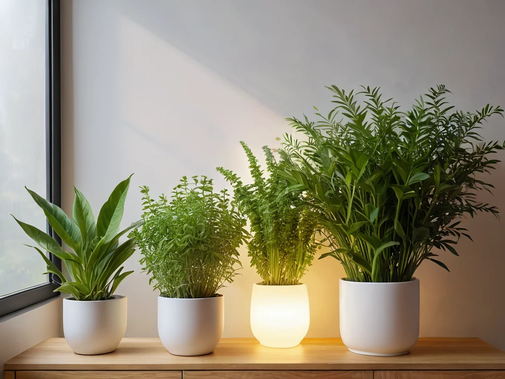 Живые растения, источающие легкое свечение, расположены на солнечном подоконнике, визуализируя потоки энергии Ци, которые наполняют дом, подчеркивая их роль не просто как декора, а как источника позитивной энергии в феншуй.