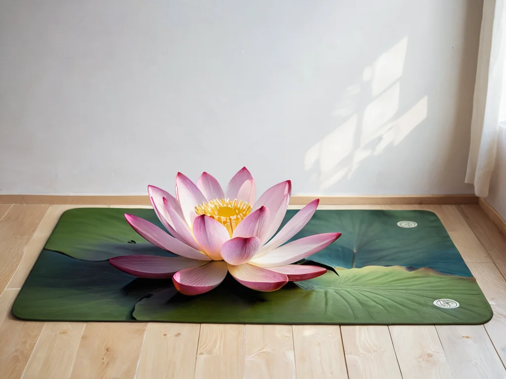 Спокойная сцена для медитации с цветущим лотосом на переднем плане, мягким освещением и атмосферой безмятежности, символизирующая внутренний рост, гармонию и духовное прозрение в повседневной жизни.