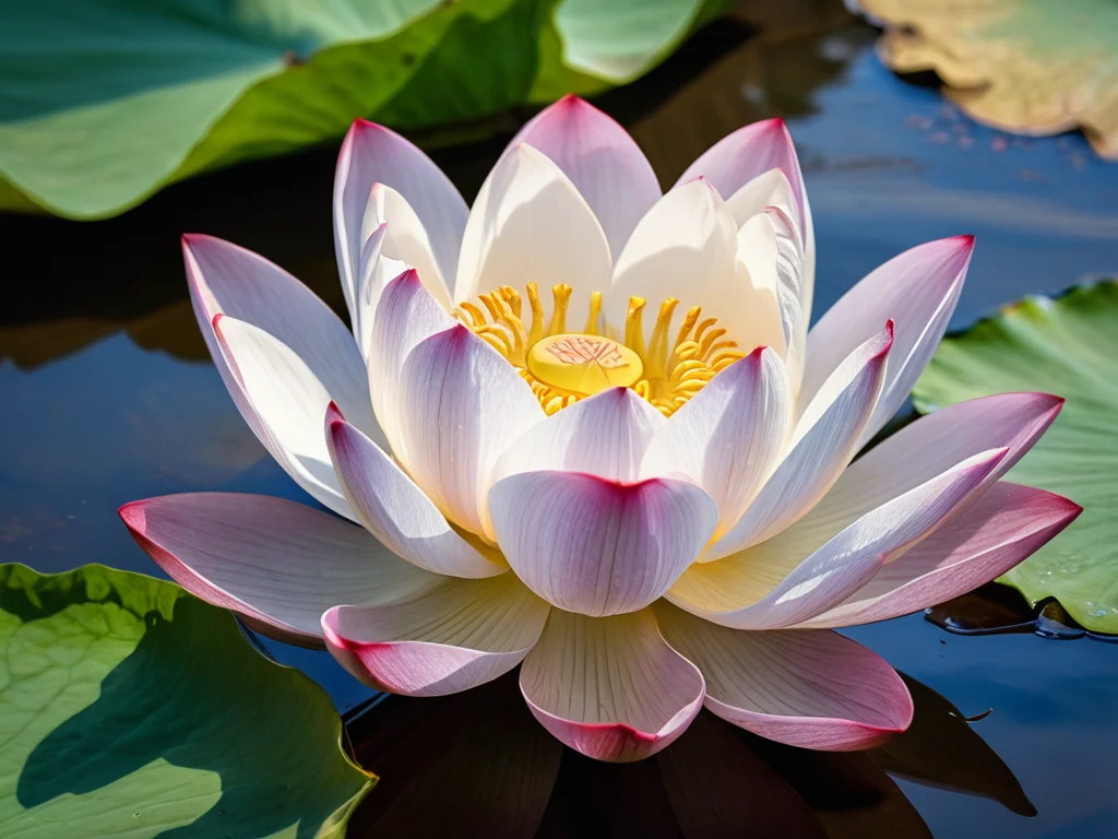 Изысканный цветок лотоса, возвышающийся над темной водой, символизирующий чистоту и духовное пробуждение, раскрывает свое глубокое значение в феншуй, демонстрируя, почему он — больше, чем просто красота.