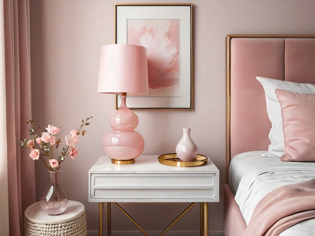 Изображение различных изделий из розового кварца (галтовка, друза, фигурка), интегрированных в интерьеры уютной гостиной и спальни, показывающее оптимальные места для размещения камня любви в доме по принципам Феншуй для достижения максимального эффекта.