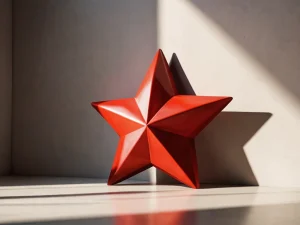 Символическое изображение Красной Звезды 7, окутанной тенями, представляющей угрозу кражи и опасности, в стиле фотореализма.