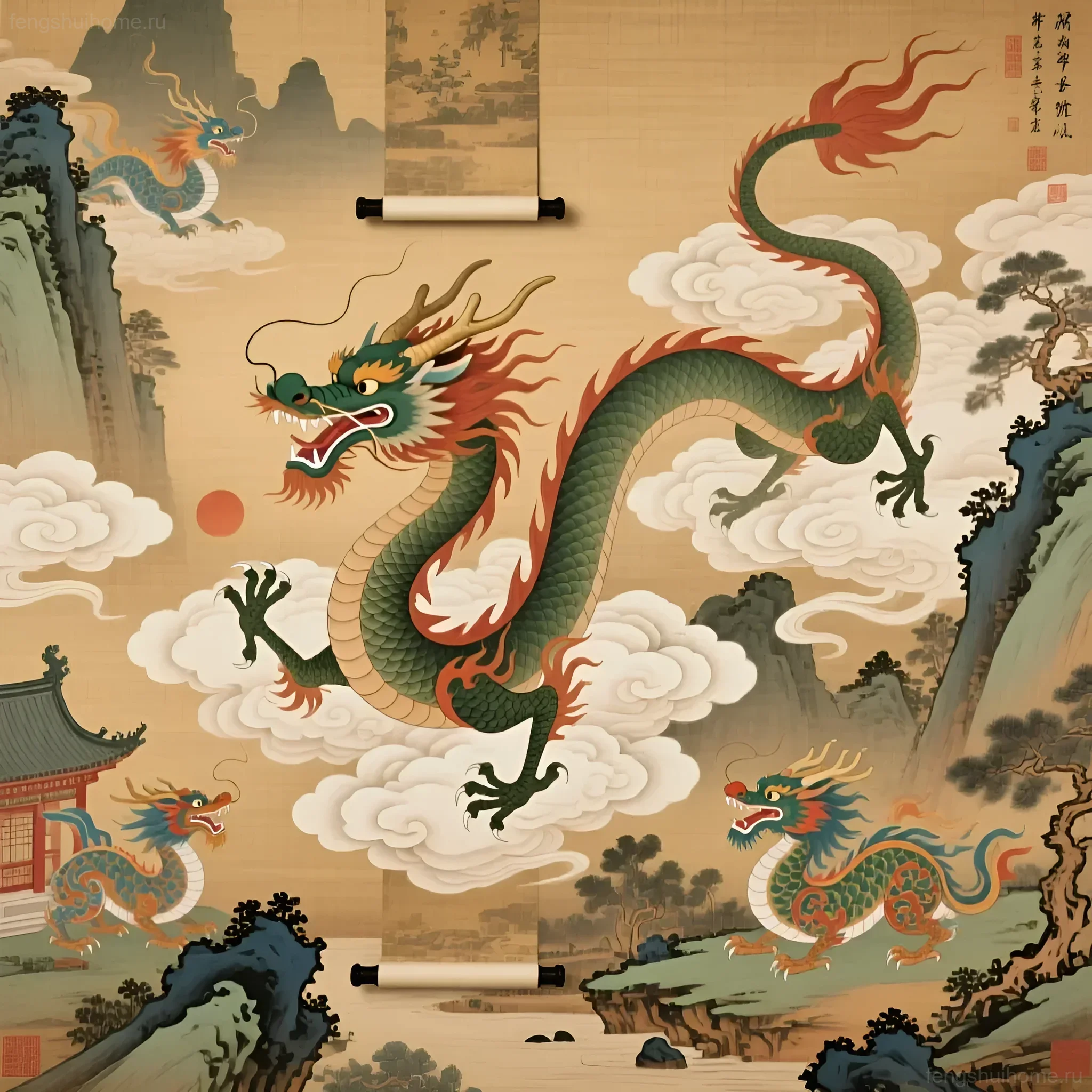 फेंग शुई में सौभाग्य और समृद्धि का प्रतीक, गोहुआ शैली में एक चीनी ड्रैगन की छवि। ड्रैगन पर लेख को चित्रित करने के लिए आदर्श।