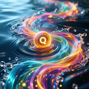 Абстрактное изображение энергии Ци, исходящей от водного талисмана, символизирующее приток богатства и благополучия.